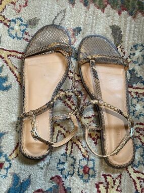 Madewell Tan Snake-Print Strappy Flat Sandals